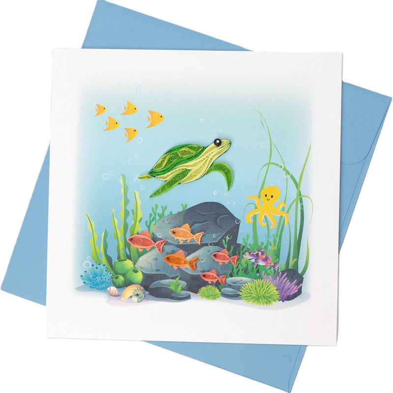 Quilled Sea Turtle and Fish Greeting Card (15x15cm)