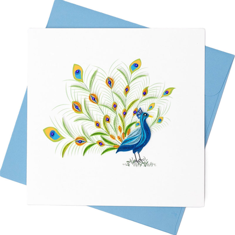 Quilled Greeting Card Peacock (15x15cm)