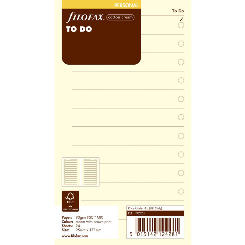 Filofax Personal To Do Refill 20pk (Cotton Cream)