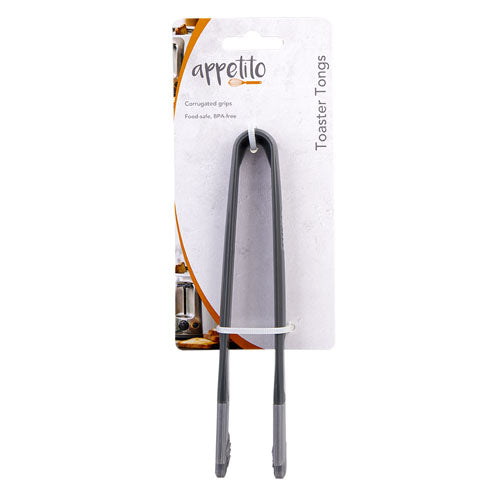 Appetito Toaster Tongs with Silicone Tips (Charcoal)