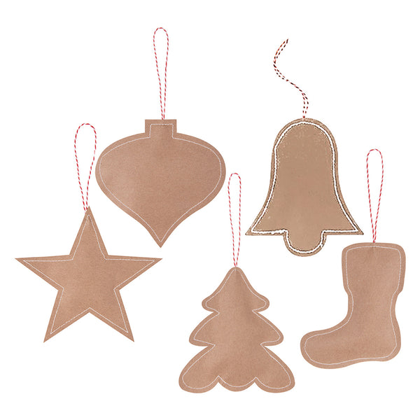 Stitched Kraft Christmas Ornaments 10pcs