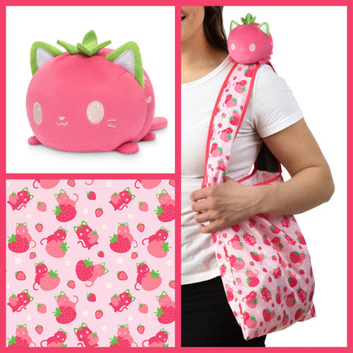 Pink Strawberry Cats Tote and Pink Strawberry Cat Plushie