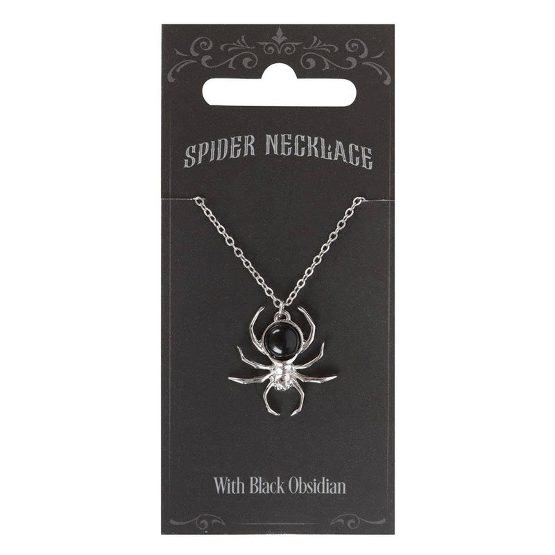 Spider Stainless Steel Pendant Necklace with Black Obsidian
