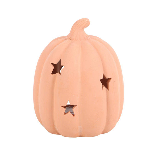 Neutral Terracotta Pumpkin Tealight Holder with Stars