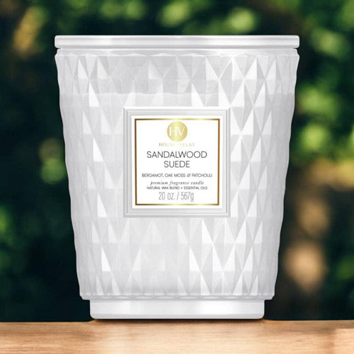 Sandalwood & Suede Coloured Glass Candle 595g