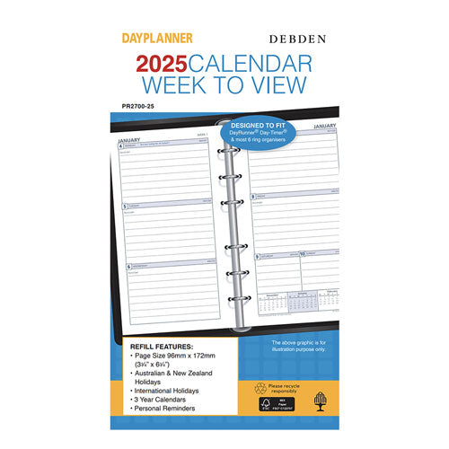 Debden Personal 6-Ring '25 Dayplanner Refill 96x172mm