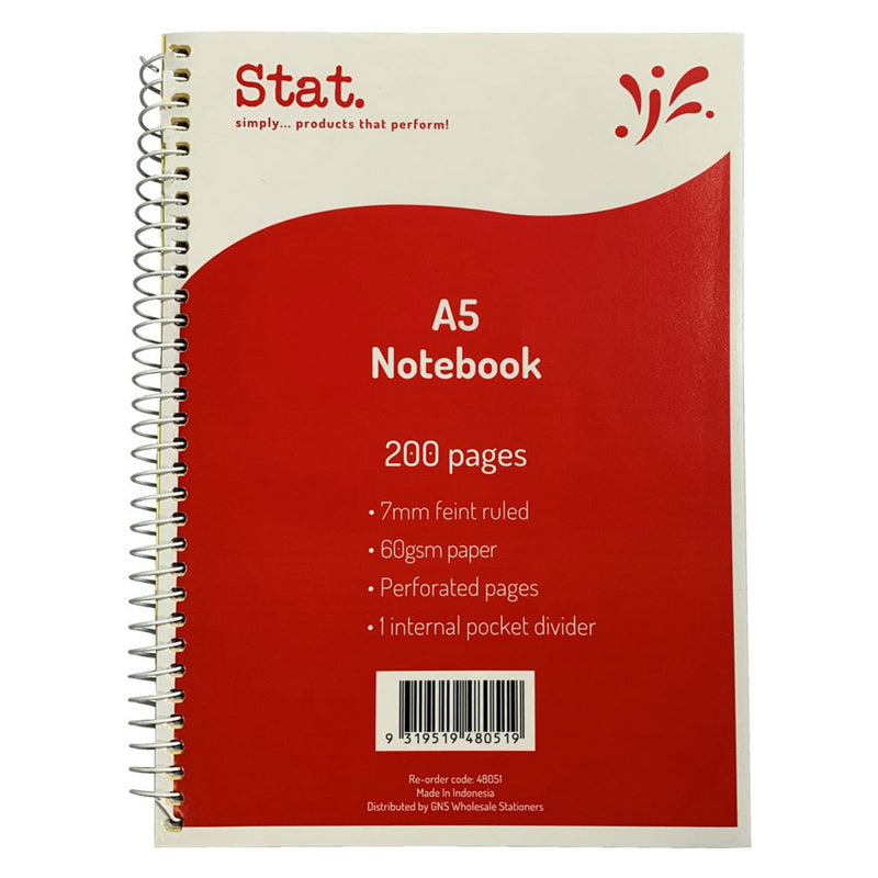 Stat Ruling 60gsm A4 200pg Notebook 7mm (Red)