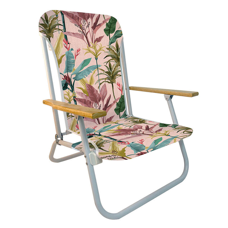 Chaise de plage avec accoudoirs en bois (74x68x60cm)