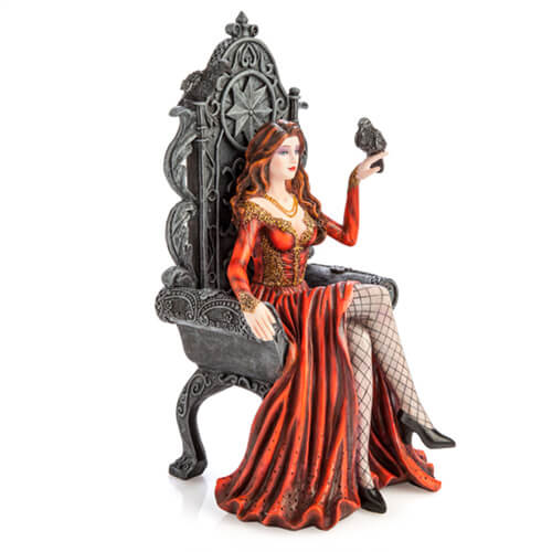 Red Queen on Throne with Raven Figurine