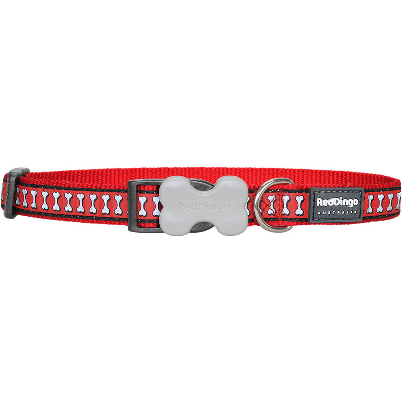 Hundehalsband mit reflektierendem Knochendesign (Rot)