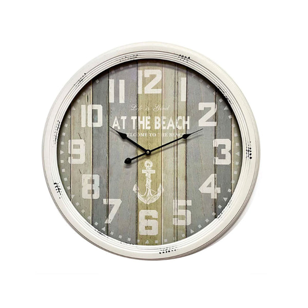 At the Beach Metal Wall Clock (White)