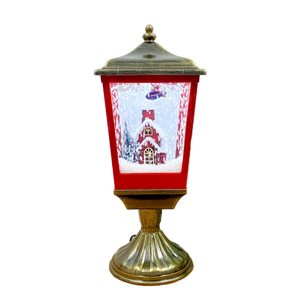 LED Snow Lantern w/ Moving Santa on Spacecraft (Red & Gold)