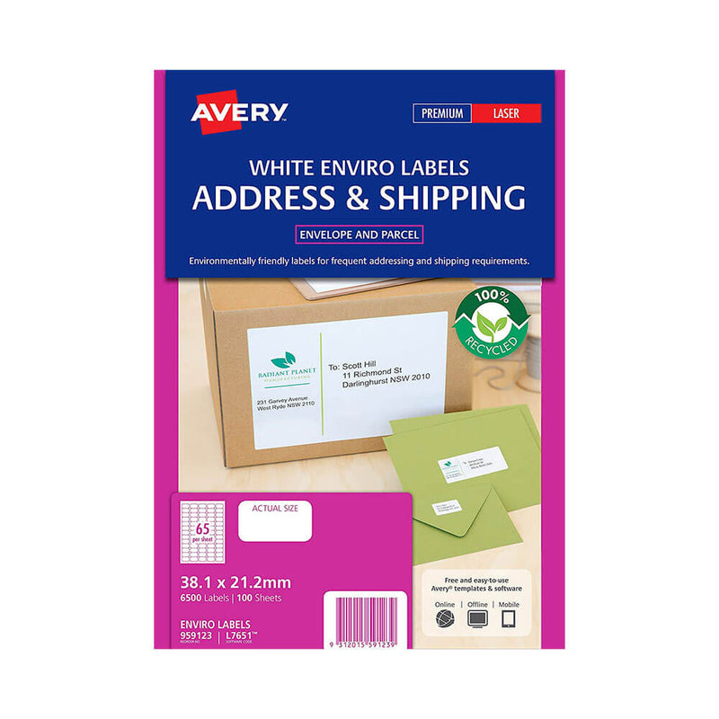 Avery Enviro 100 % Recycling-Etiketten Weiß (100 Stück)