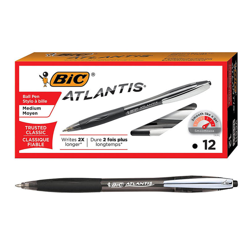 Bic Atlantis Einziehbarer Kugelschreiber Mittlere Spitze (12 Stück)