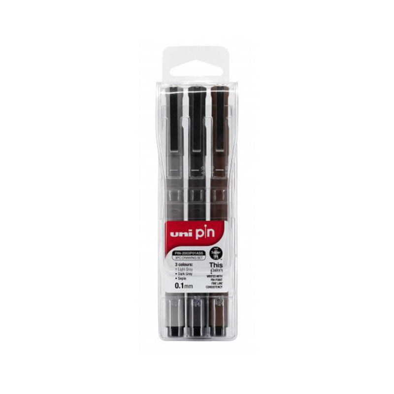 Uni-ball Pin Fineliner Pen Assorted (Portefeuille de 3)