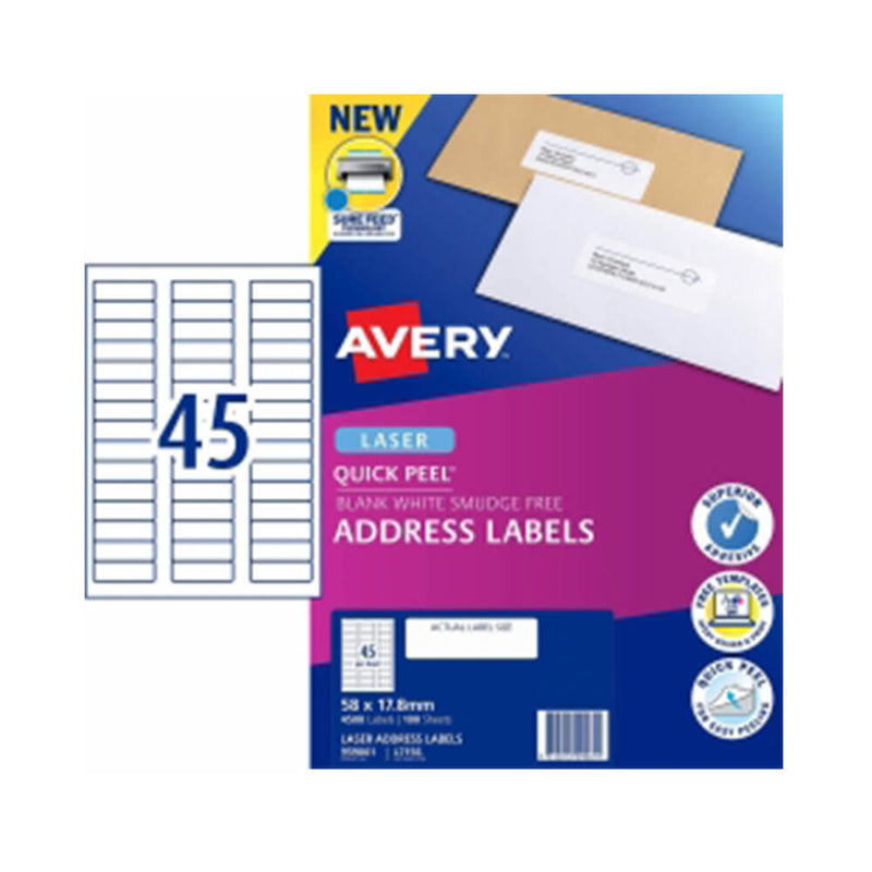 Avery Laser Étiquette d'adresse Blanc (100pk)