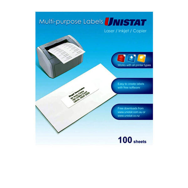 Unistat Laser/Inkjet/Copier Backslit Label 100pk (1/sheet)