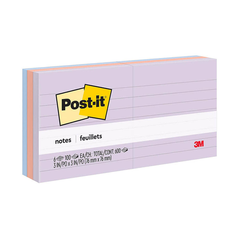 Post-it ligné 76x76mm (paquet de 6)