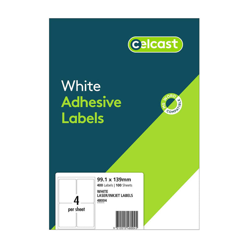 Étiquettes laser/jet d'encre Celcast blanches (paquet de 100)