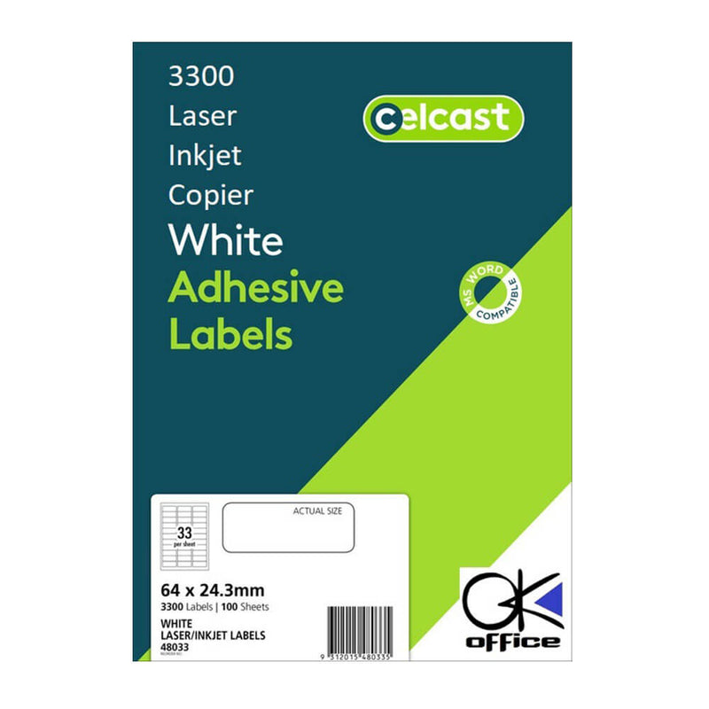 Étiquettes laser/jet d'encre Celcast blanches (paquet de 100)