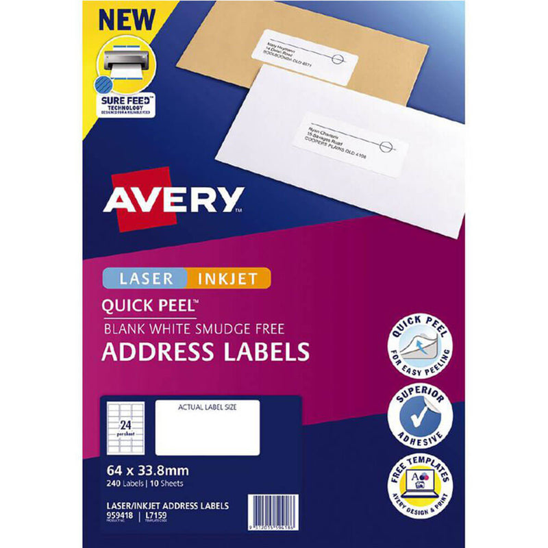 Avery Laser Inkjet Quick Peel Adressetiketten
